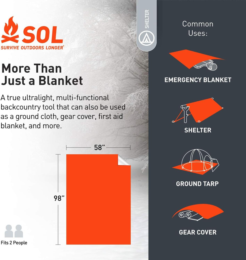 SOL 90% Heat Reflective Emergency Blanket, 58" x 98", Orange (3 Pack)