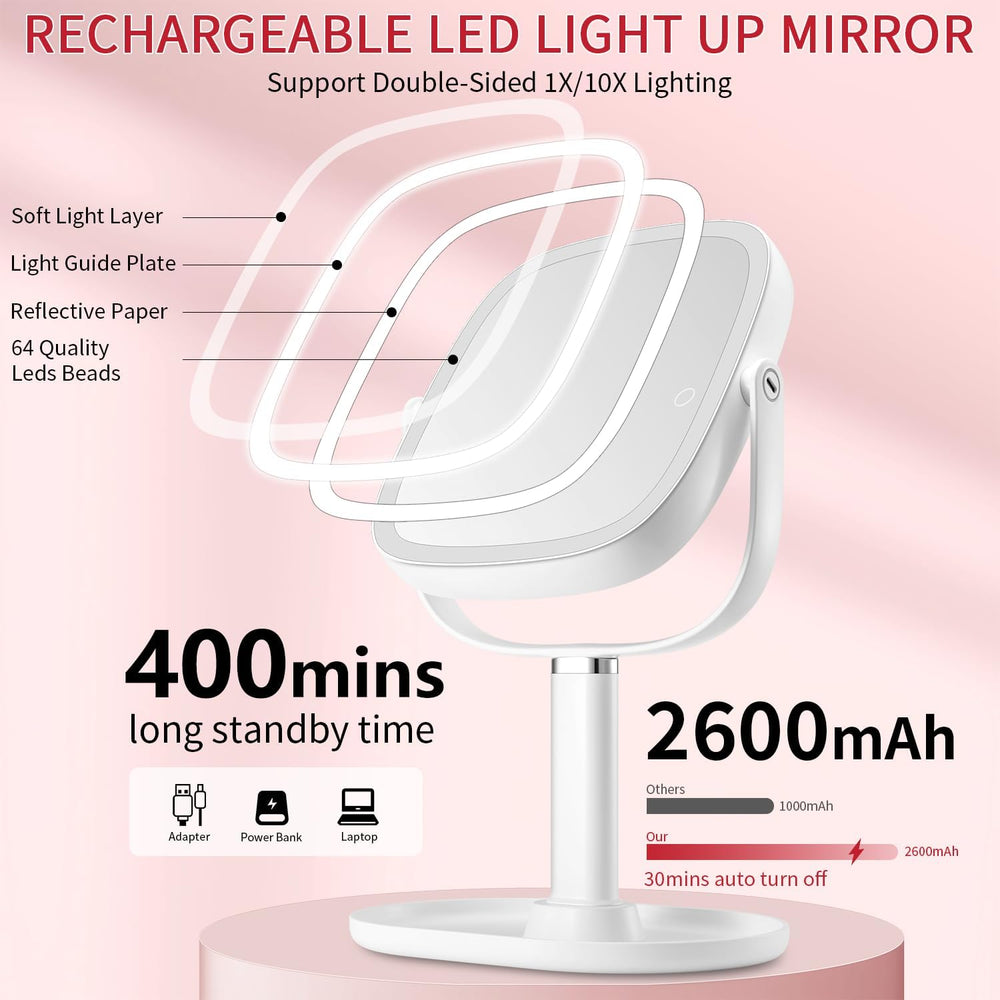 Vanmirr Lighted Makeup Mirror, Height-Adjustable with Magnification