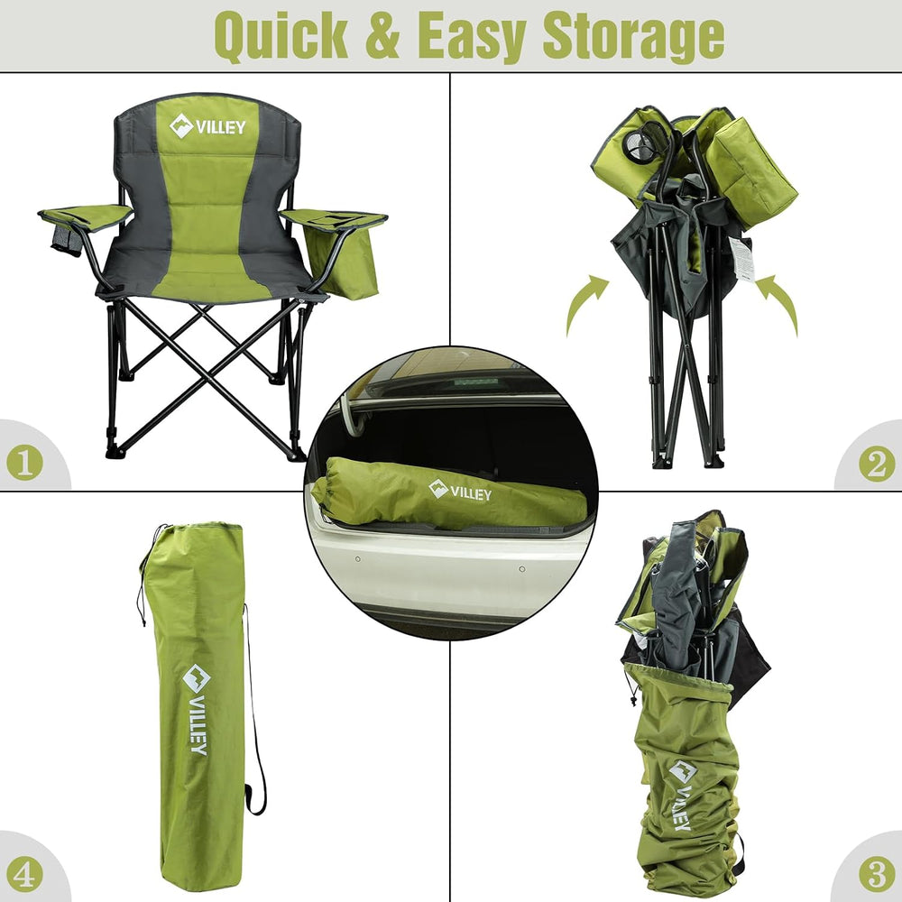 VILLEY Oversized Folding Camping Chair, Portable Outdoor Chair