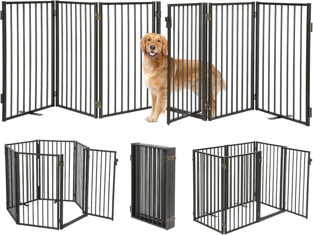 Metal Freestanding Dog Gates with Door for Outdoor Indoor,120'' Extra...