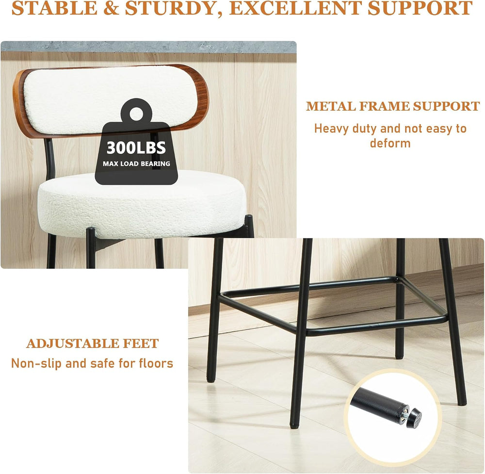 Bar Stools Set of 3 Boucle Counter Stools for Kitchen Island