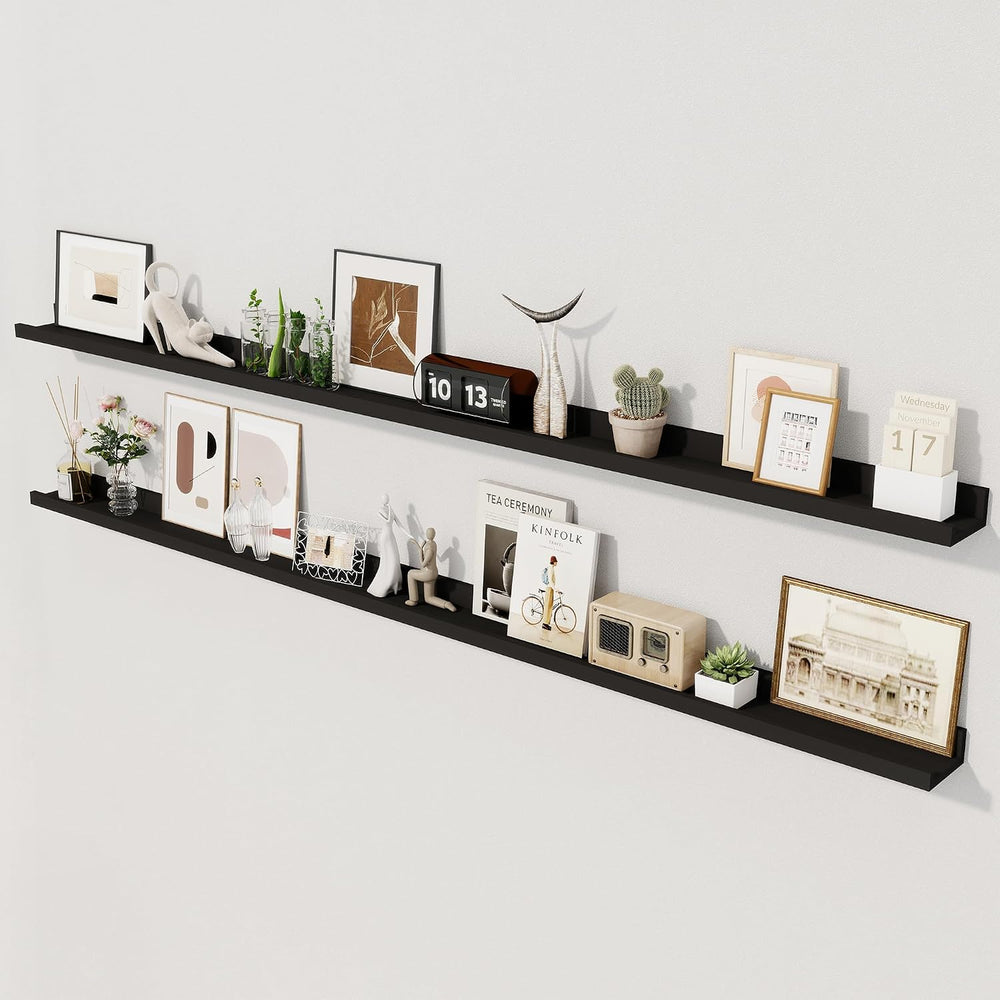 Axeman 72 Inch Floating Shelves, Black Picture Ledge Shelf Set of 2