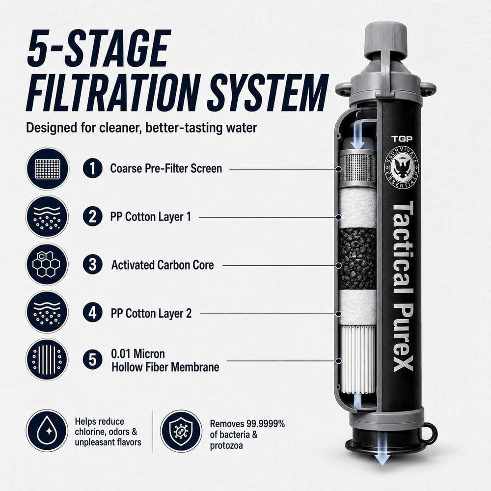 Tactical PureX Water Filter Straw, Portable Water Purifier