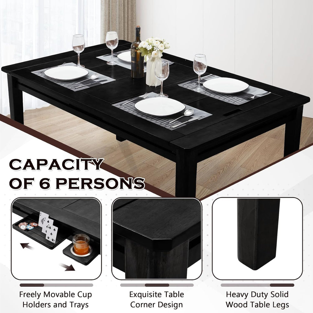 63"x39" Board Game Table with Removable Top Solid Wood Dining/Gamin...