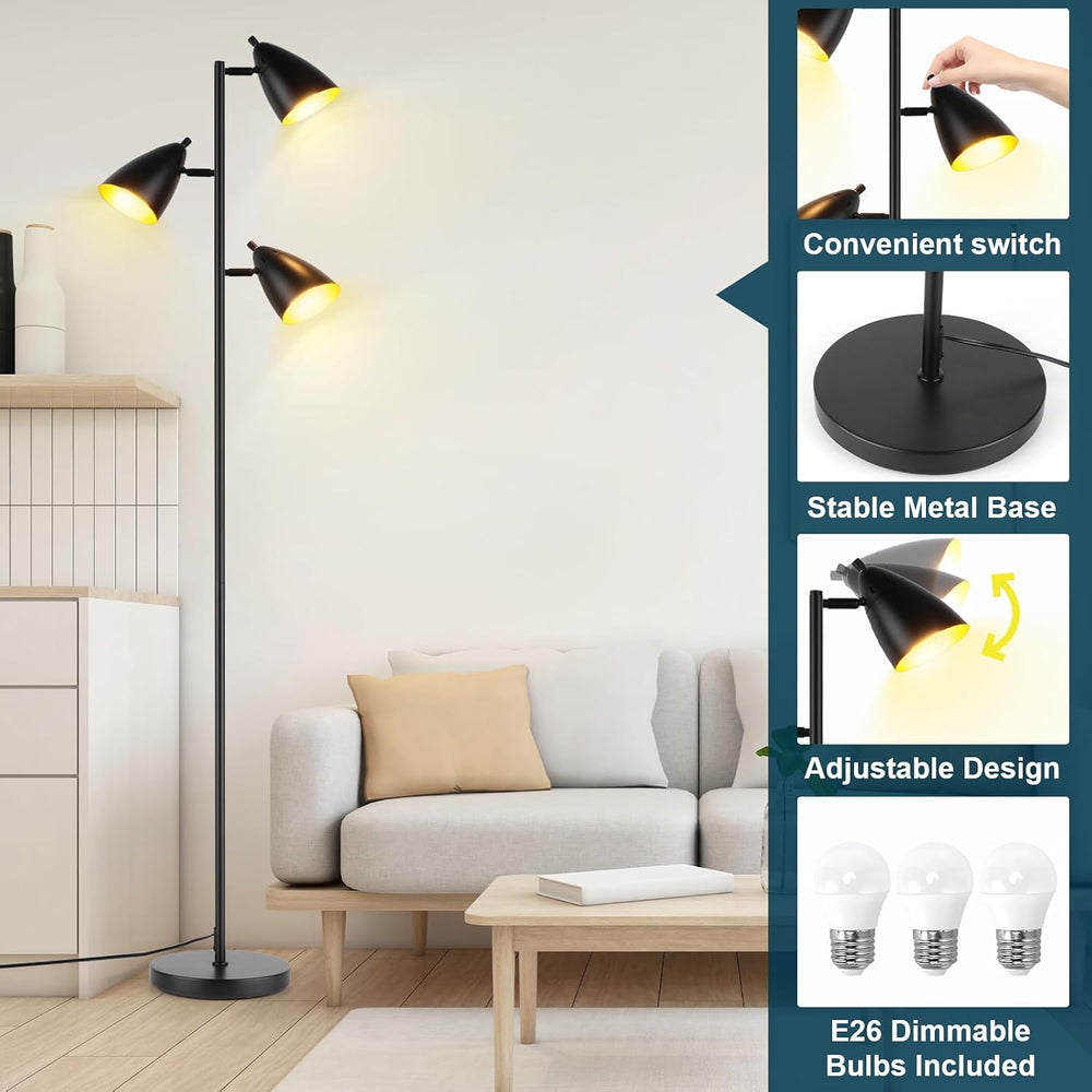 LALISU Tree Floor Lamp for Living Room, Industrial 3-Light Standing Lamp