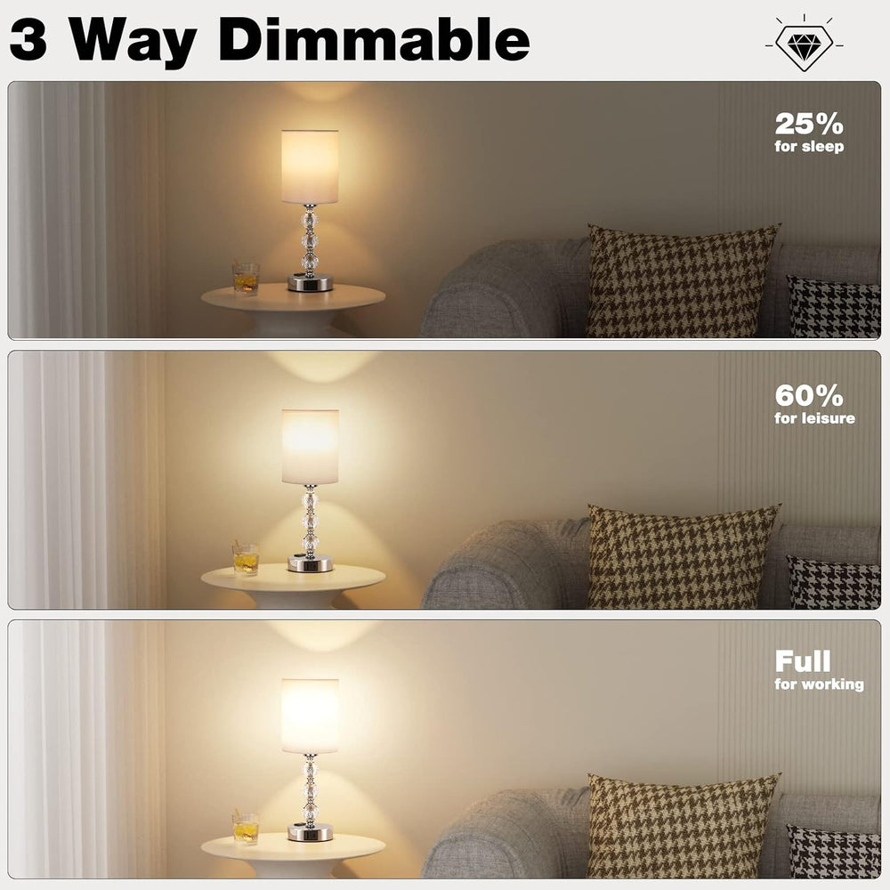 Crystal Touch Lamps for Nightstand, 3 Way Dimmable with Charging Station