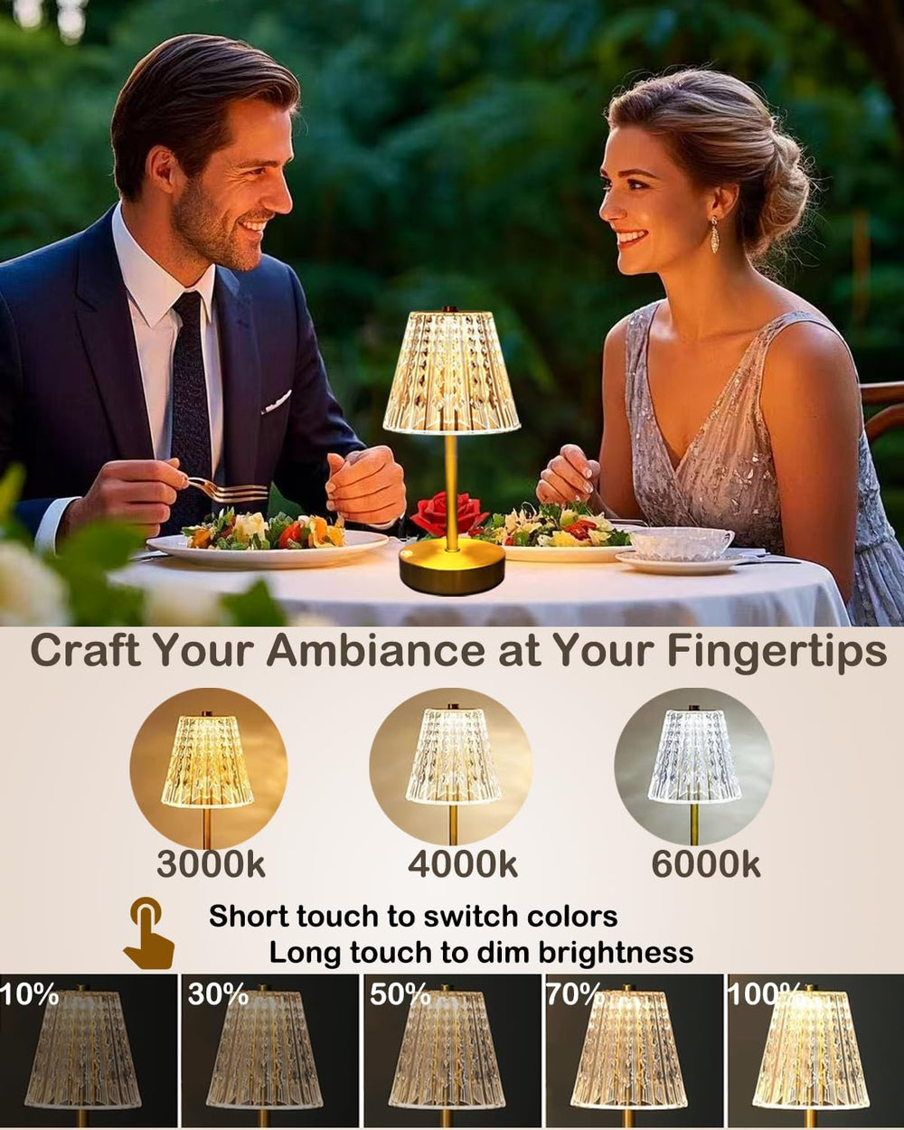 Set of 2 Rechargeable Table Lamps-Small Size Battery Powered Lamps-Cordless D...