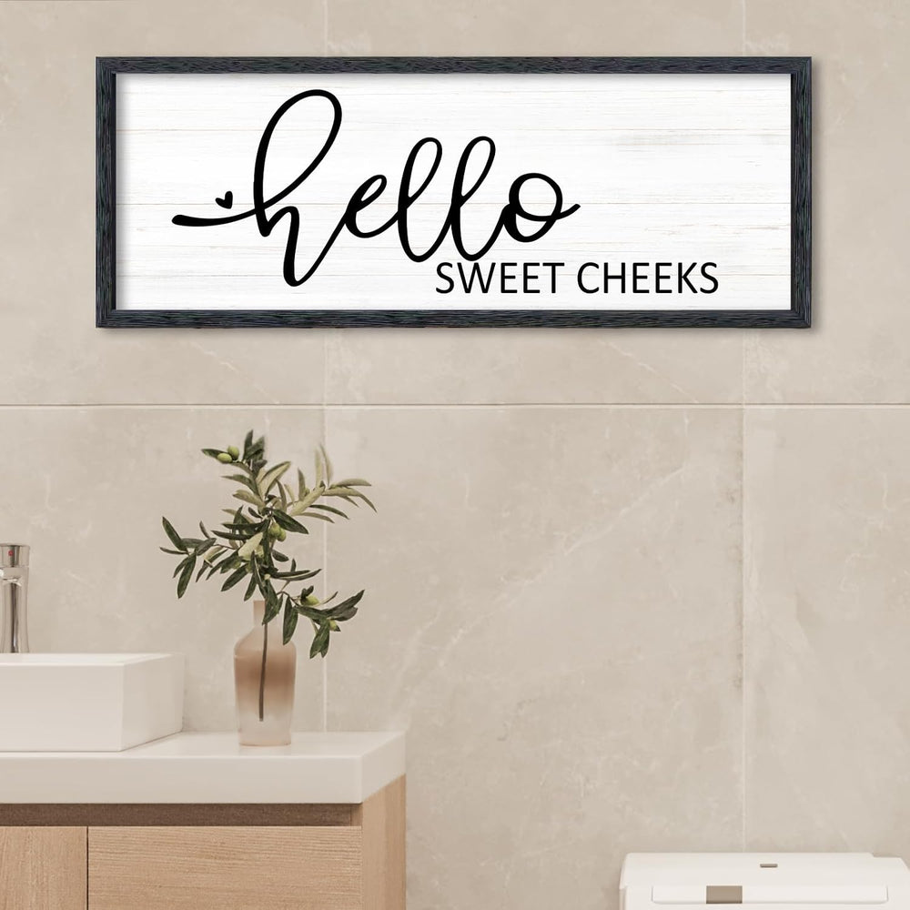 AuraPeak Hello Sweet Cheeks Bathroom Wall Decor, Black, 32"×12"
