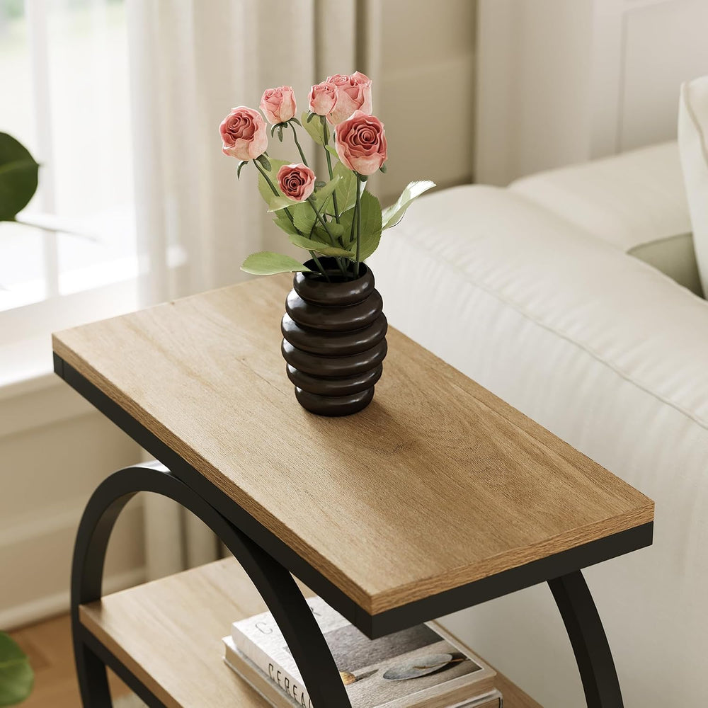 LITTLE TREE End Table Set 2, Side Table with 3-Tier Storage Shelves, Small So...