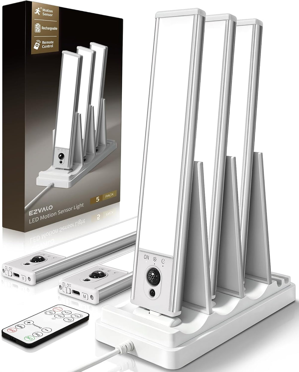 EZVALO 5-Pack Under Cabinet Lighting with Charging Station, 2400mAh Motion Se...