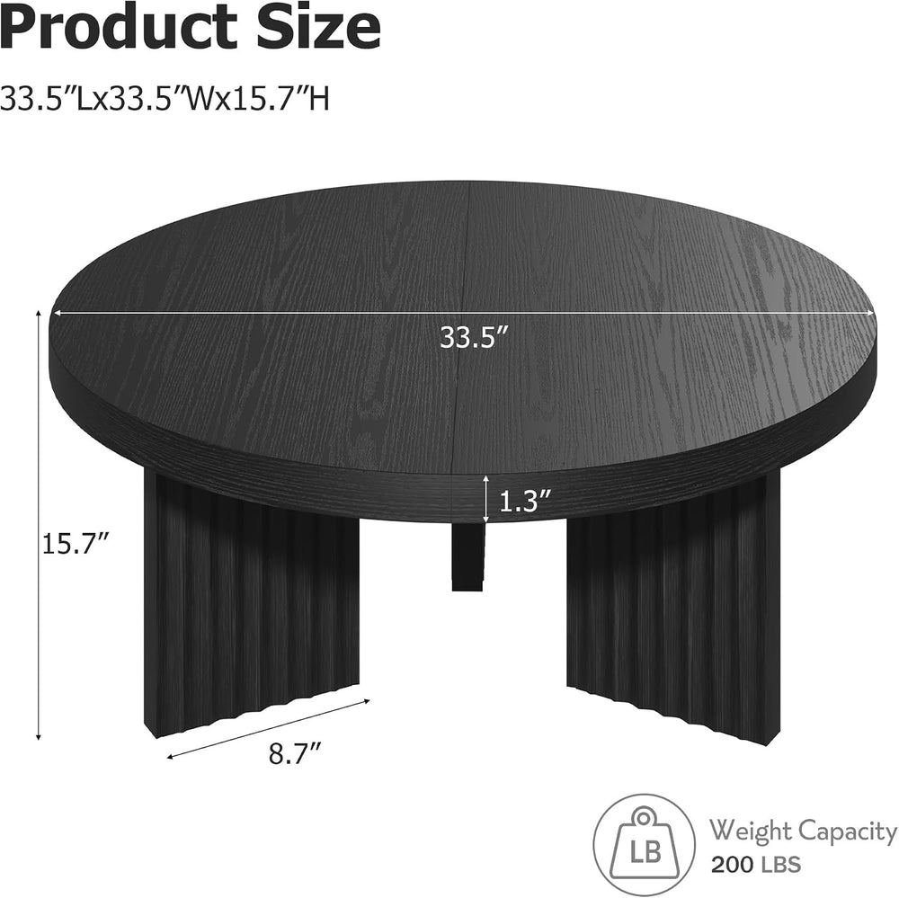 IDEALHOUSE Round Coffee Table, 33.5" Circle Center Table with Fluted Leg...