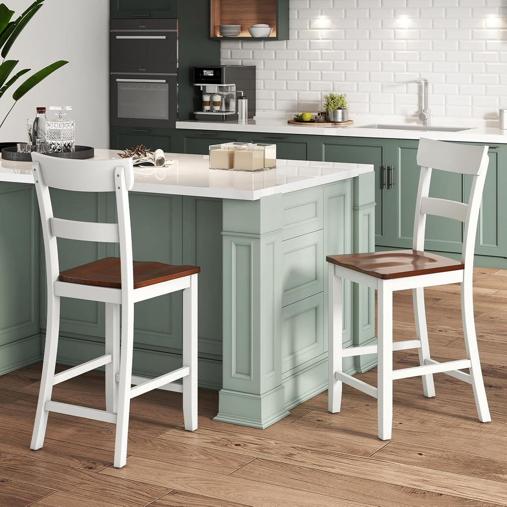 GIANTEX Wooden Bar Stools Counter Height Set of 2, 24.5" Farmhouse Wood ...