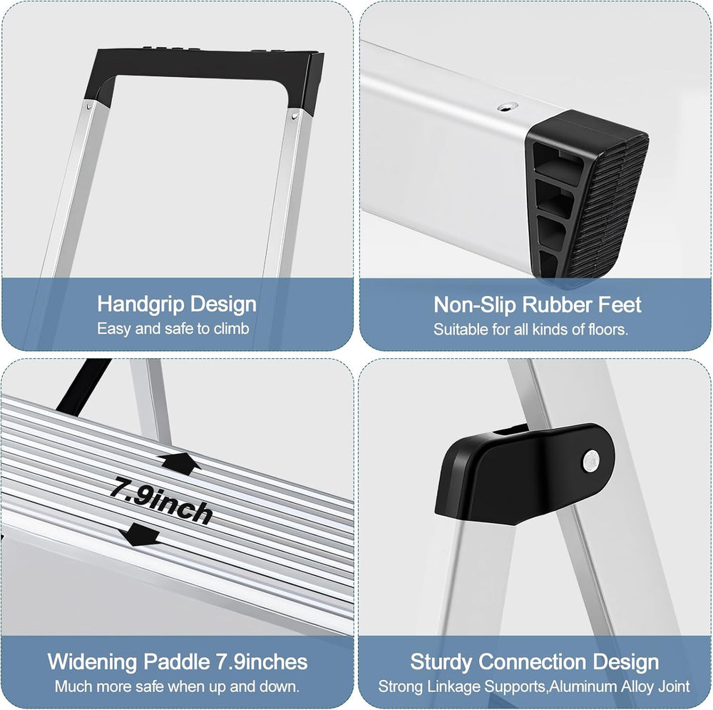 DUMOS 5 Step Ladder, 330lbs Capacity Folding Aluminum Step Stool