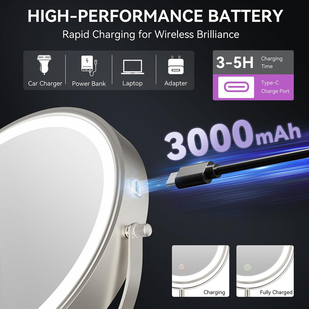 Auxmir 9" 1X/30X Lighted Makeup Mirror, Rechargeable Maginfying Mirror