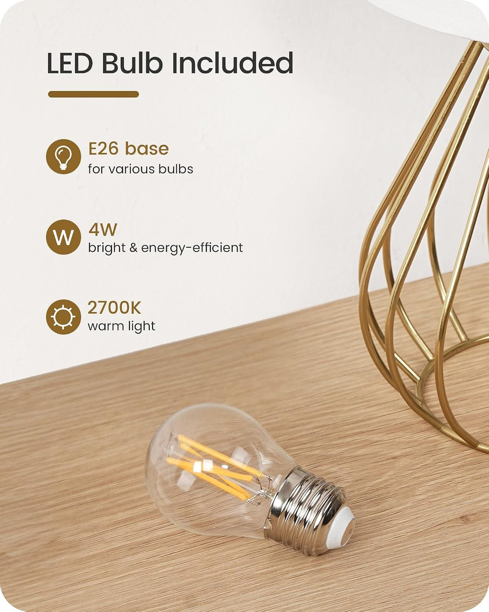 Gold Table Lamp Set of 2, Small Bedside Lamps Set of 2, 2700K LED Bulb Includ...