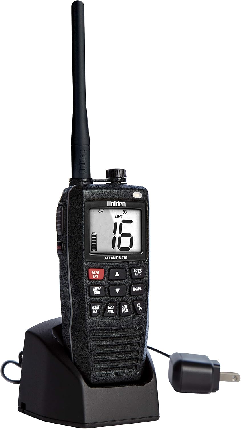 Uniden Atlantis 275 Handheld Two-Way VHF Marine Radio, Floating IPX8 Submersi...