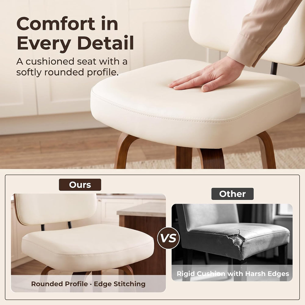 Swivel Counter Height Bar Stools Set of 1, 26+Inch Faux Leather Barstool with...