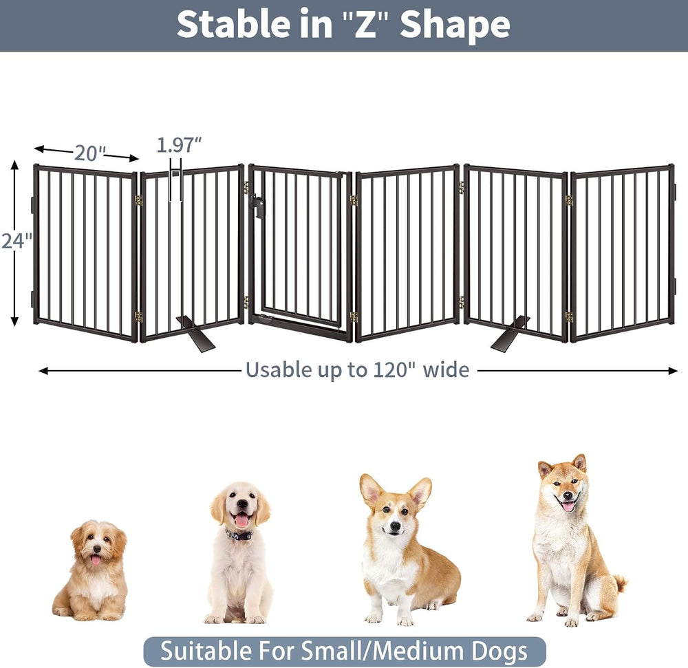 Metal Freestanding Dog Gates with Door for Outdoor Indoor,120'' Extra...