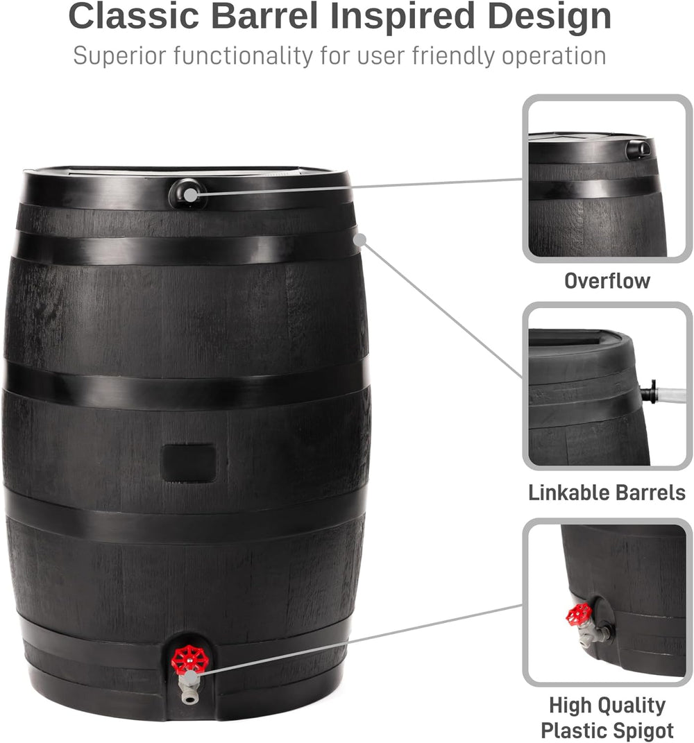 RTS Home Accents 50-Gallon ECO Rain Barrel Made with 100% Recycled Plastic, F...