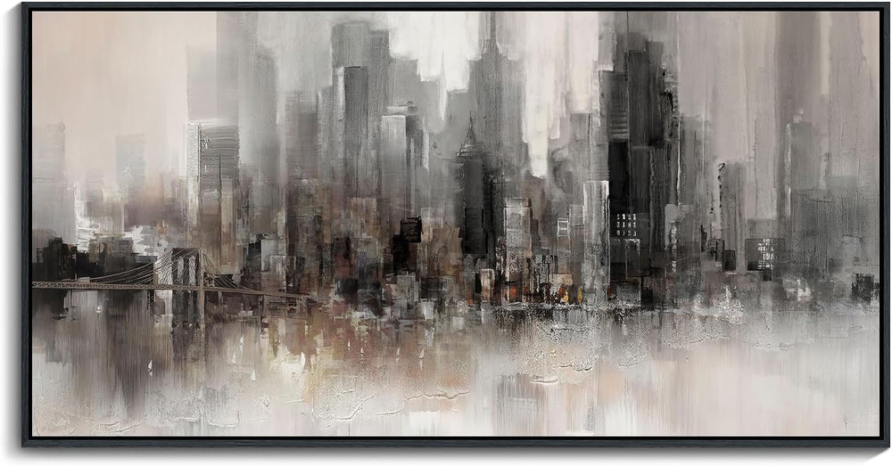 Cityscape Wall Art New York City Skyline Buildings Picture Modern Abstract Gr...