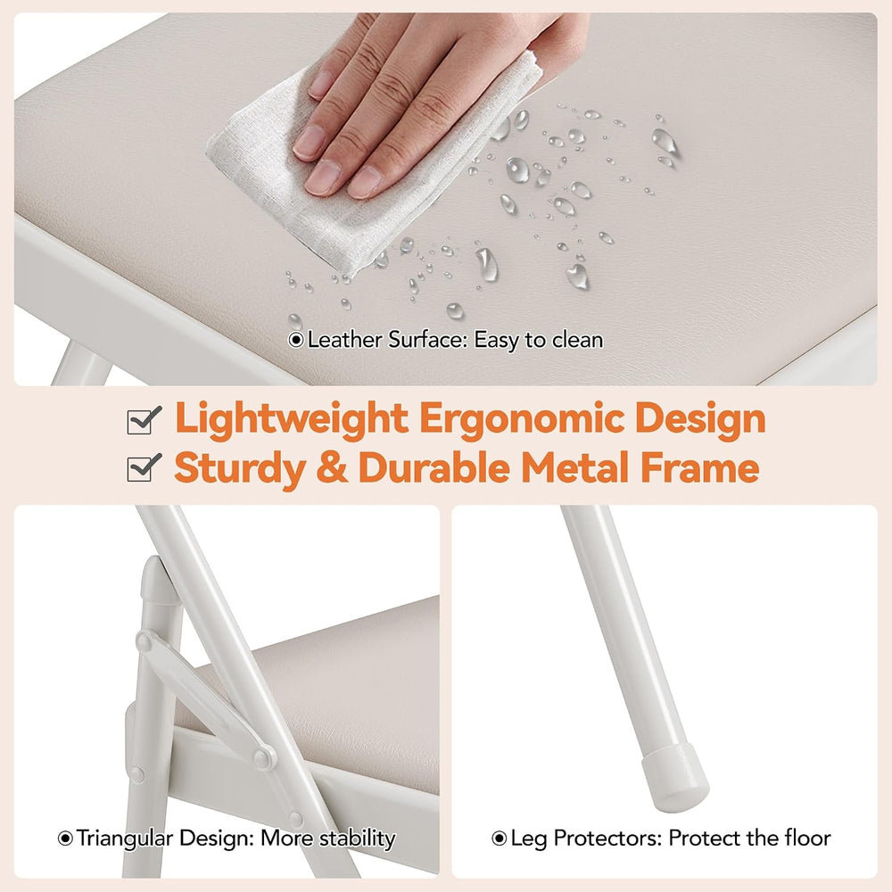 GAOMON 4-Piece PU Upholstered Folding Chair Set, Card Chairs, Beige