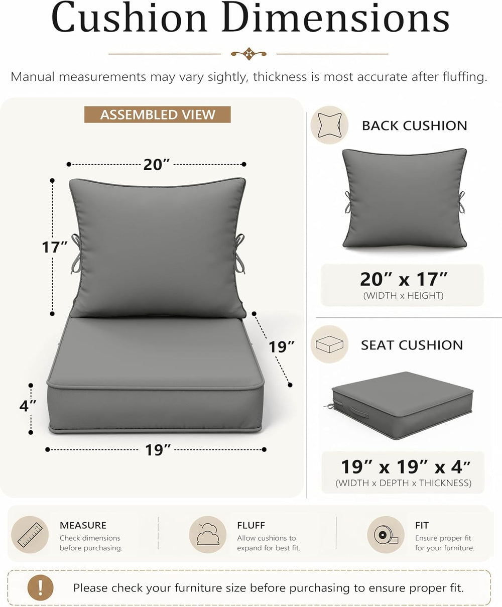 Outdoor Chair Cushion Set of 4, 19x19x4 Waterproof Fade Resistant