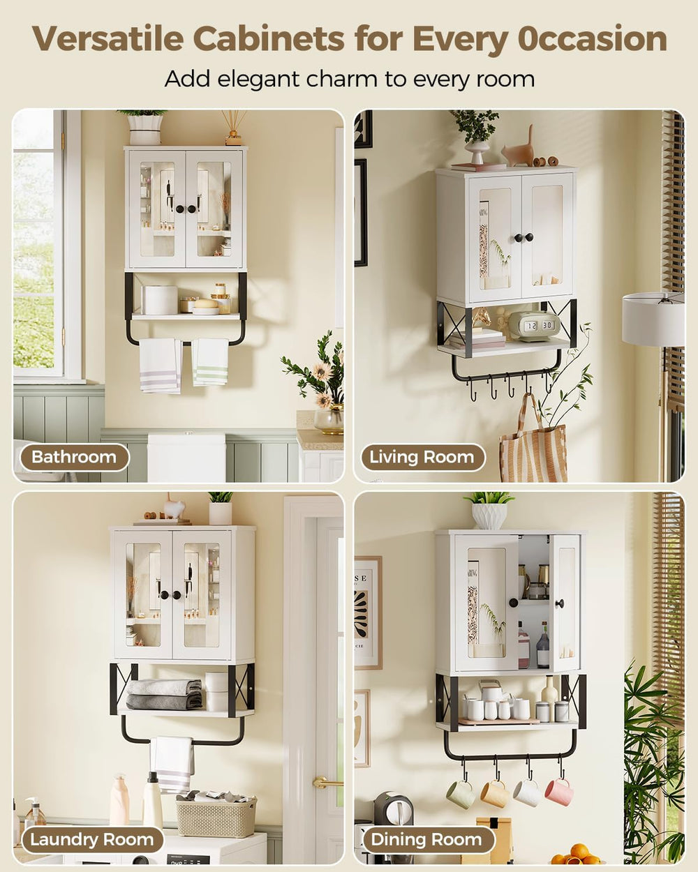 Bathroom Medicine Cabinet with Mirror, Wall Mounted Cabinet with Towel Bar