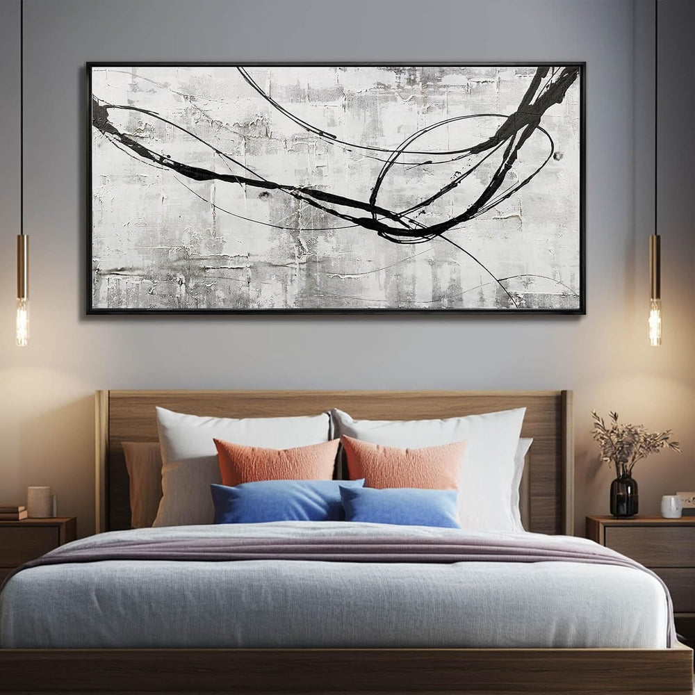 XIANSHOU Black Line Canvas Pictures Gray Decorative Painting 29"x58"...