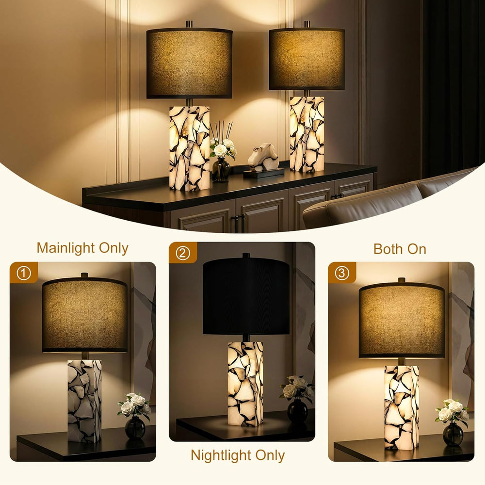 Scenekoy 23" Alabaster Table Lamps Set of 2 for Bedroom with Night Light