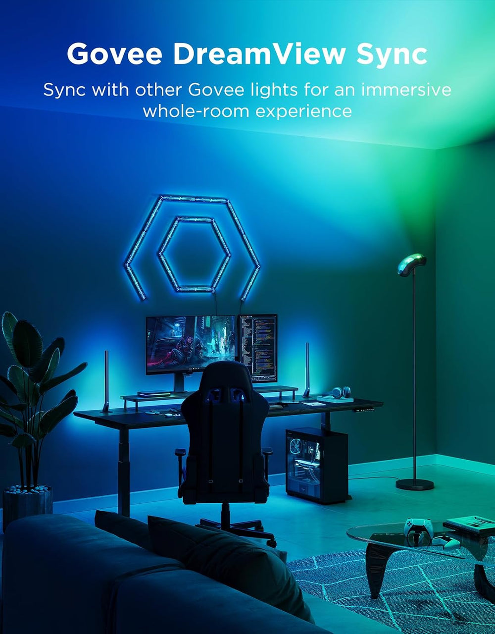 Govee Torchiere Floor Lamp Work with Matter, Alexa, RGBIC Standing Lamp