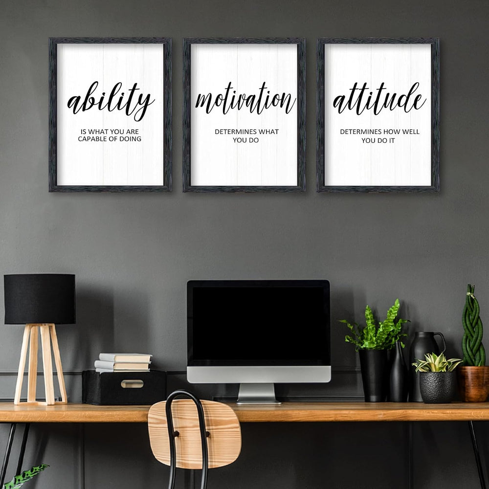 AuraPeak 3 Piece Inspirational Quotes Office Wall Art Black 14"×11"