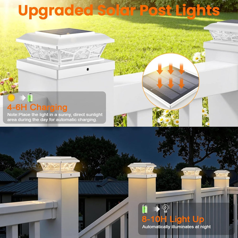 Brightever 4x4 Post Solar Lights, Solar Post Cap Lights White 6-Pack