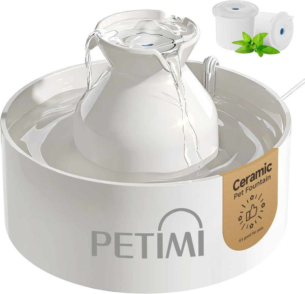 PETIMI Ceramic Cat Water Fountain, 3L/101 fl oz Ultra-Quiet Pet Water Fountai...