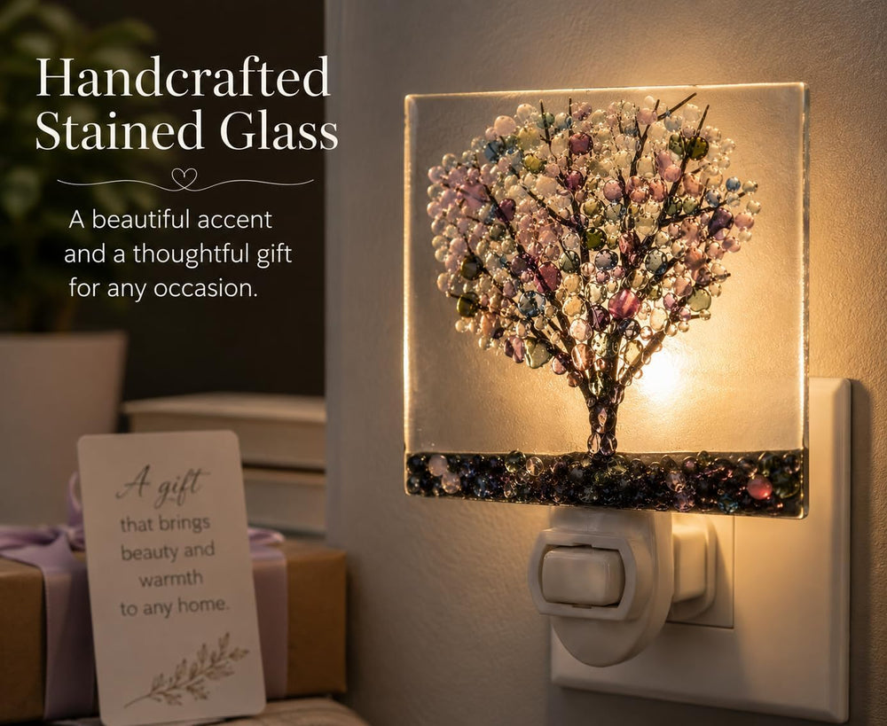 J Devlin Tree Glass Plug-in Night Light, Multicolor