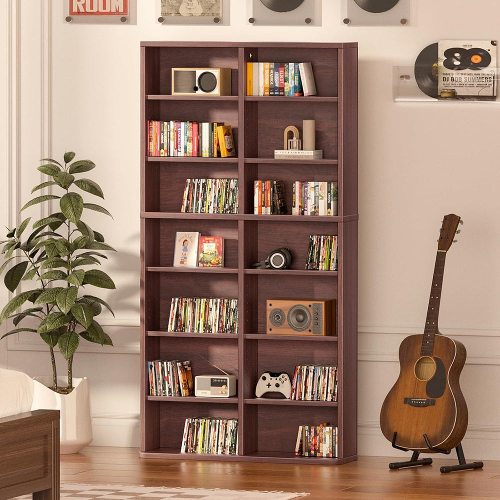 LELELINKY 7 Tier Tall Display Cabinet, Walnut Media Storage Cabinet