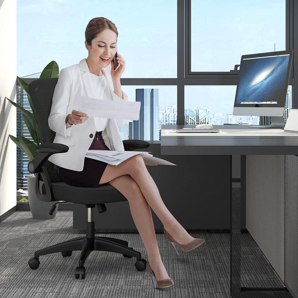 naspaluro Home Office Desk Chair Mid Back with Adjustable Height Dark Black