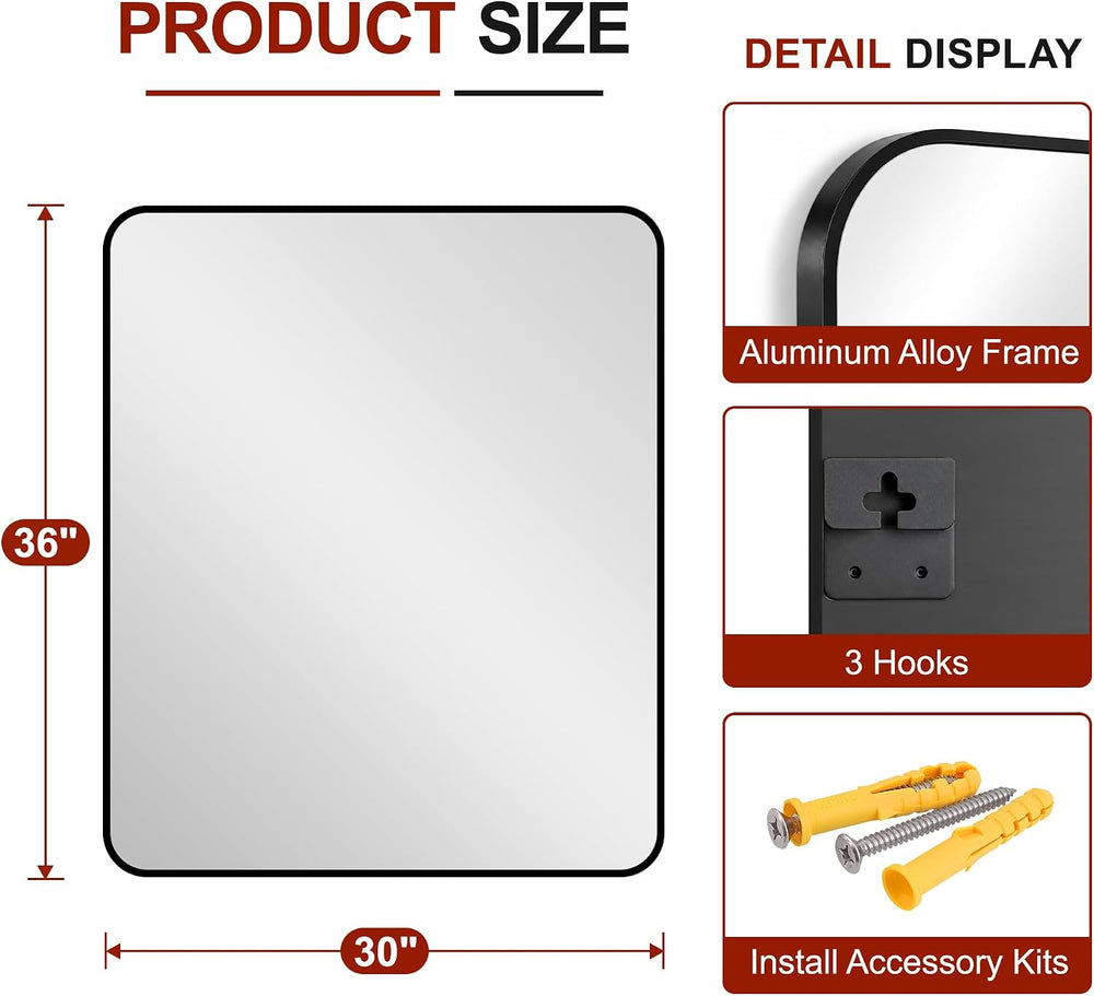 Bathroom Vanity Black Mirror for Over Sink, 36" x 30"