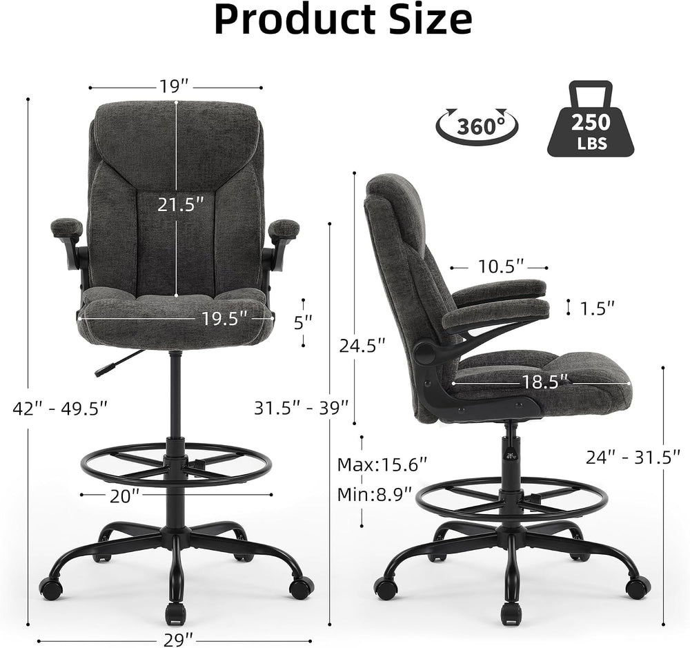 Gray Office Drafting Chair - Fabric High Office Chair for Standing