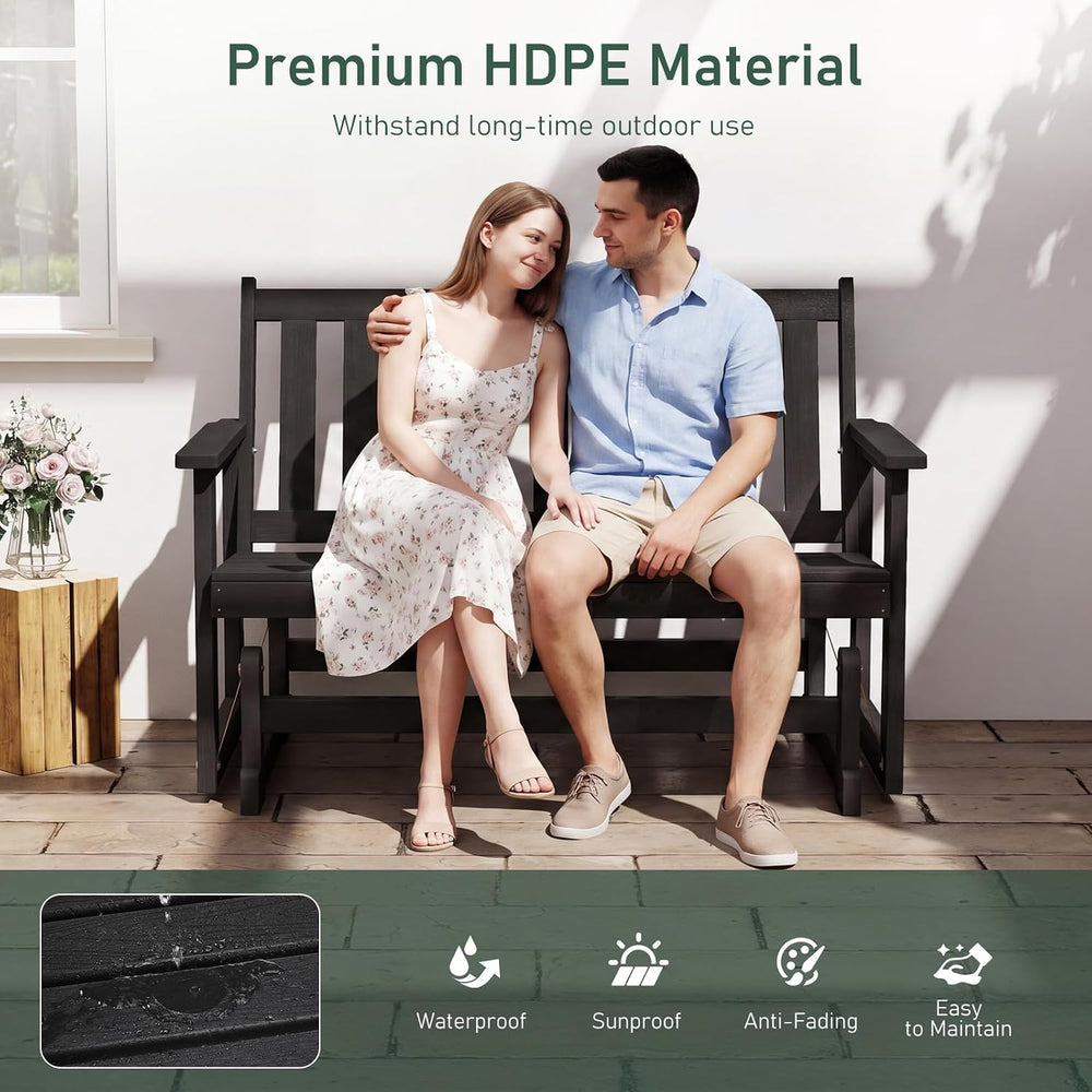 Furnimart Patio Glider Bench, HDPE All-Weather Outdoor Glider for 2-Person, H...