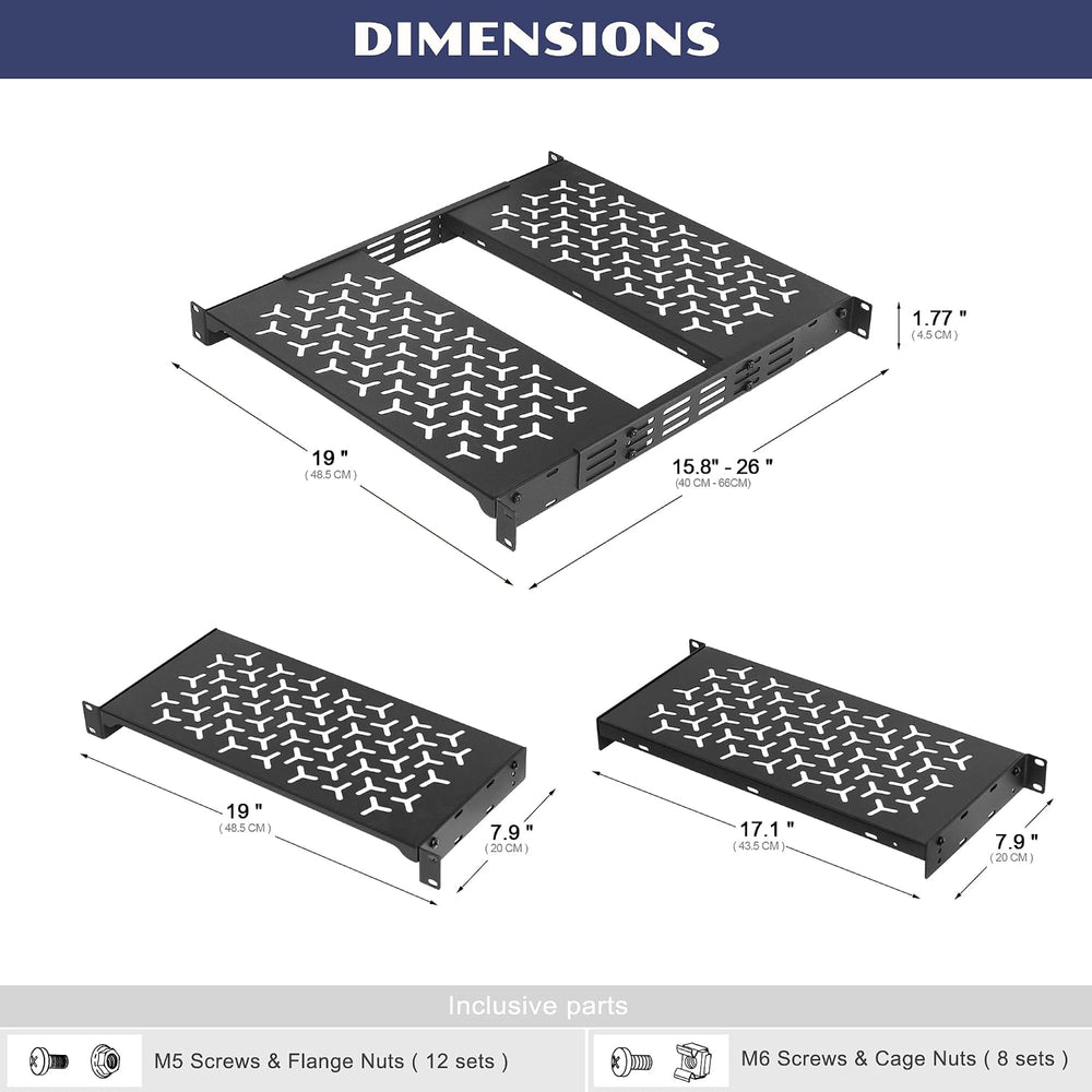 1U Rack Shelves (2-Pack), 2 PCS 8" Deep Cantilever, with Optional Joints...