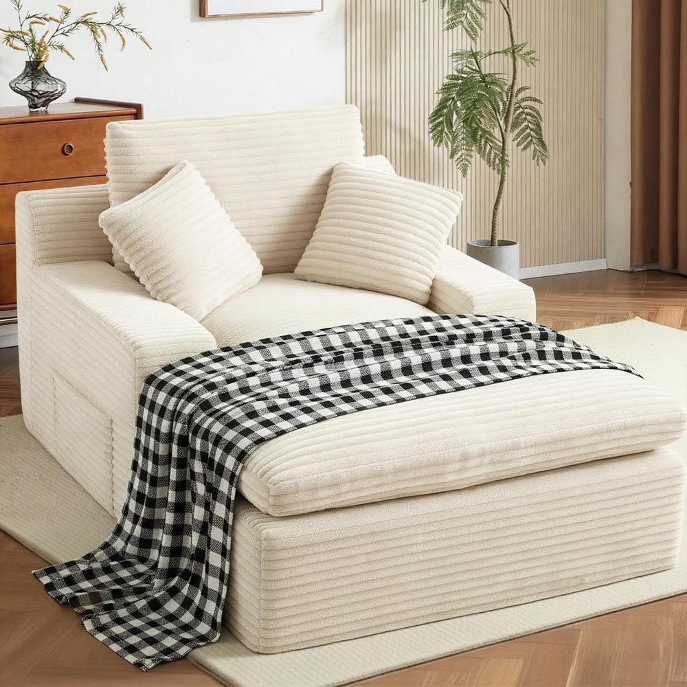 Chaise Lounge Chair Indoor, 63" Boneless Lounge Chair with Plush Corduro...