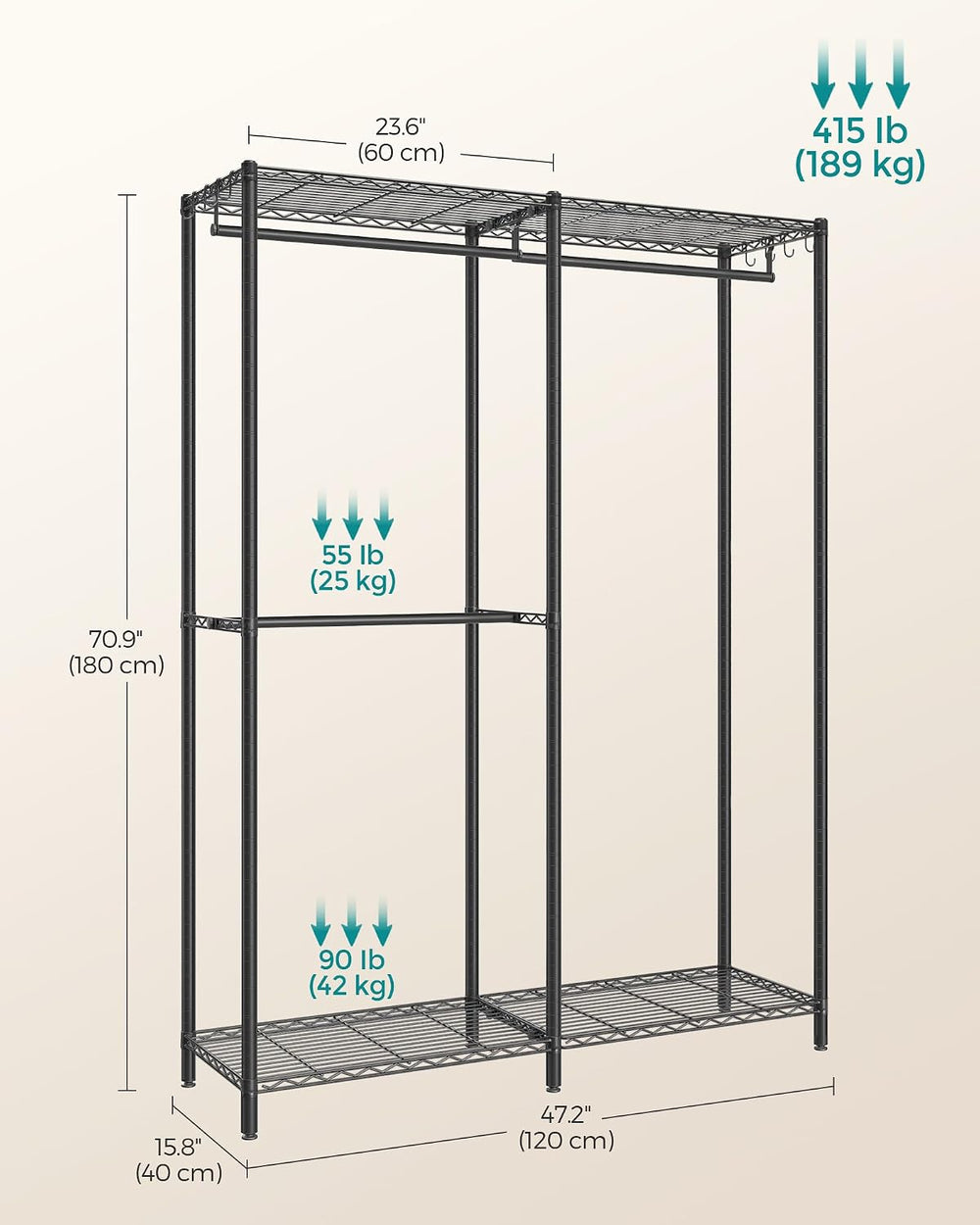 SONGMICS Clothes Rack, Freestanding Wardrobe Closet, Metal Clothing Racks, He...