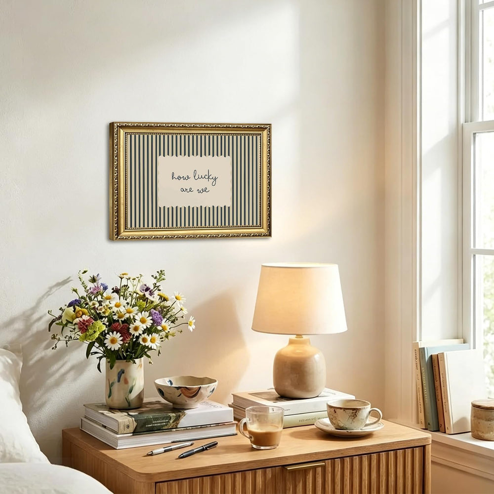 How Lucky Are We Sign Wall Art Trendy Green Striped Quote Wall Decor Picture ...