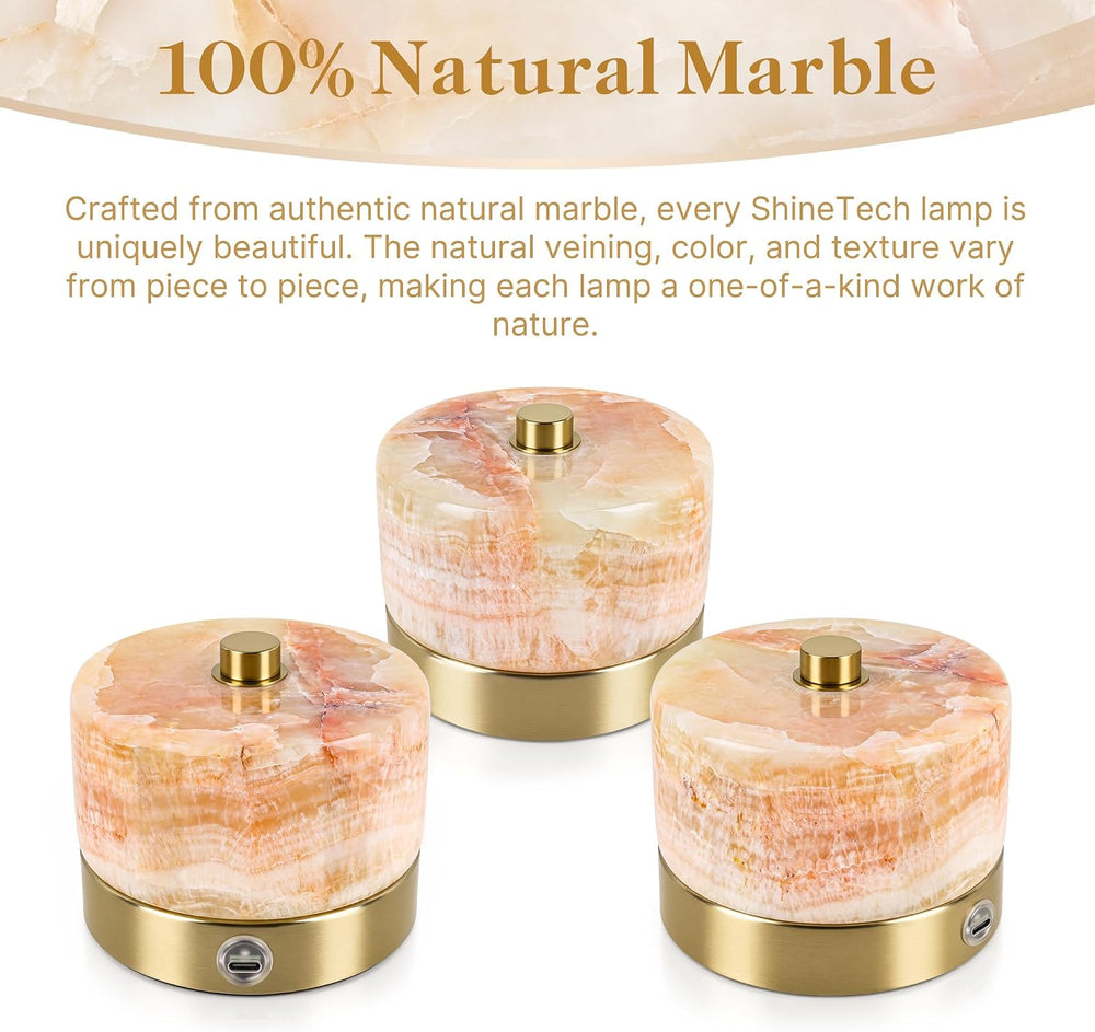 ShineTech Natural Marble Cordless Touch Dimmable Table Lamp Night Light