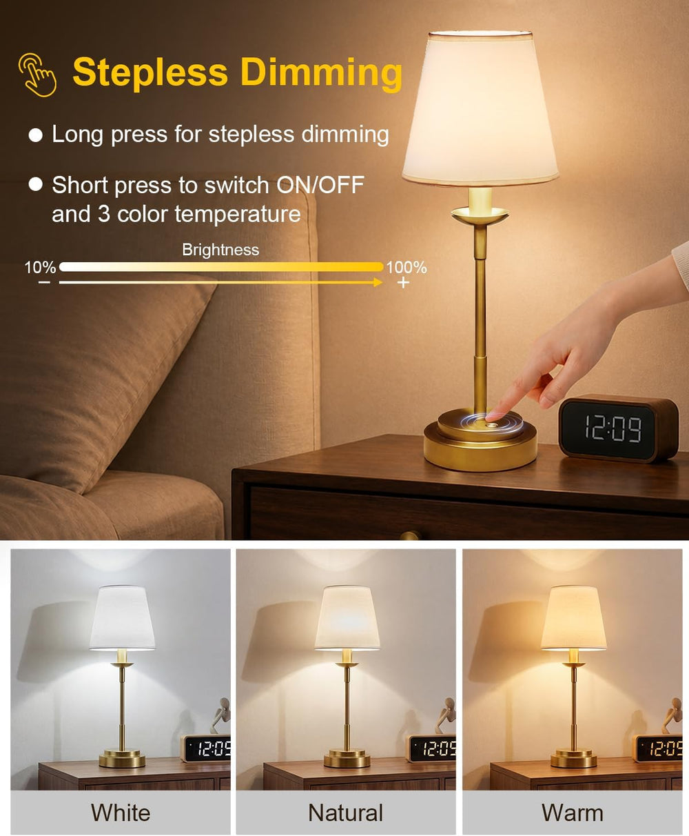 Rechargeable Cordless Table Lamp Brass 17‑inch,6000mAh Built‑in Battery
