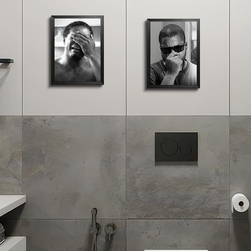 Funny Bathroom Wall Art Set of 2, Framed Canvas Wall Decor with Black Solid W...