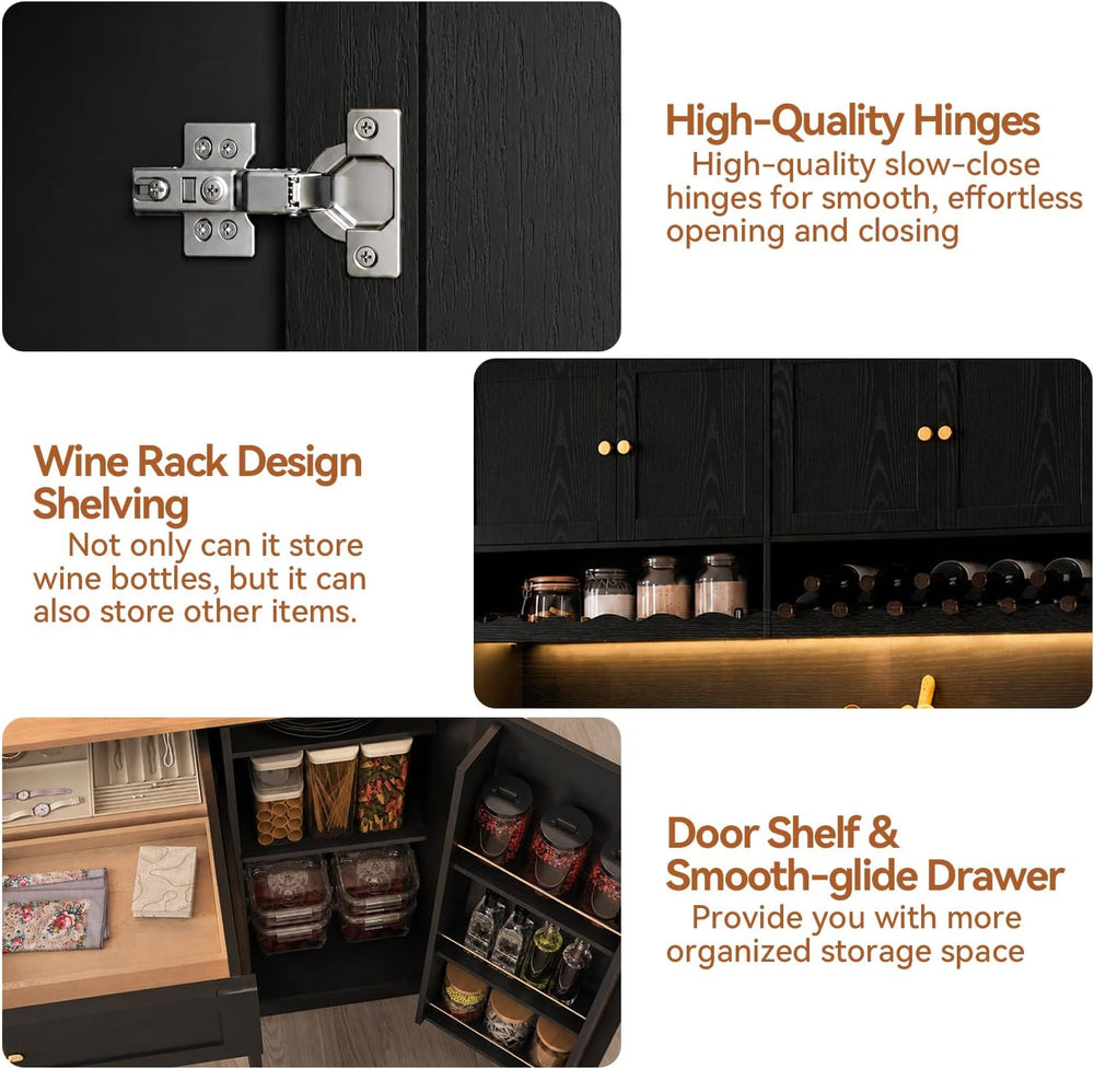 FJTJBSI 72" Tall Pantry Storage Cabinet with LED Light 55" Wide Kit...