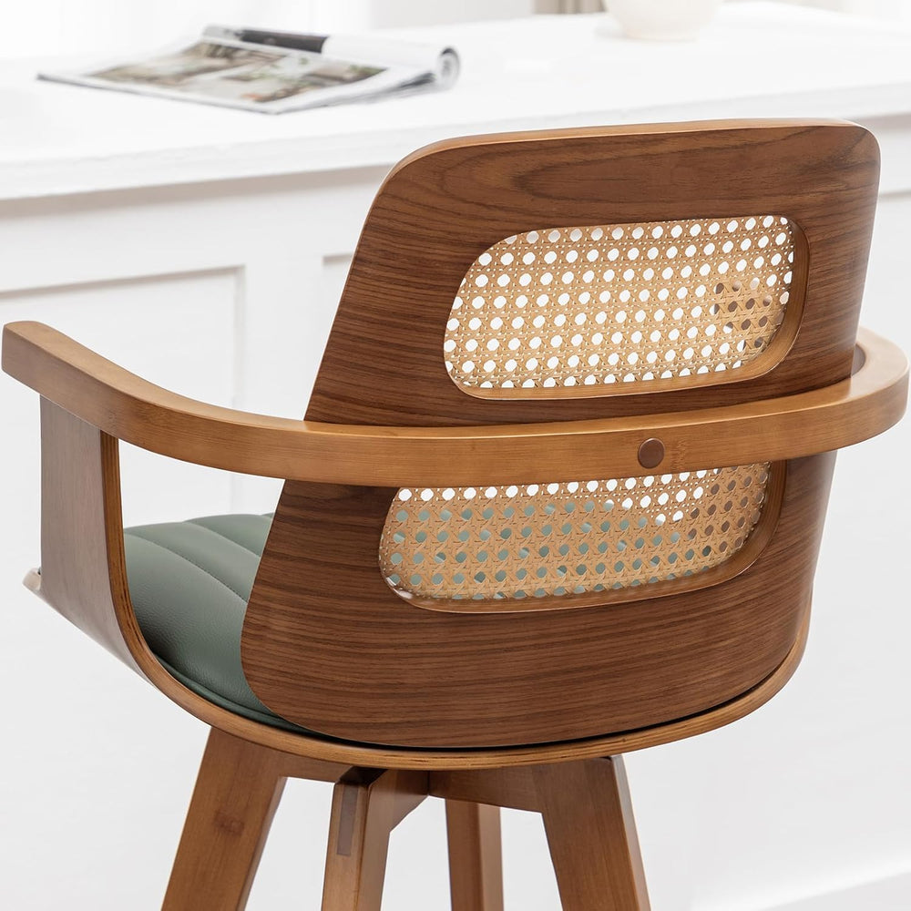 WUPOTO Mid Century Modern Bar Stools with Rattan Back