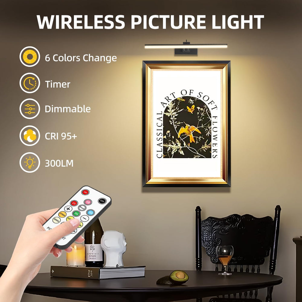 6CCT 16" Rechargeable Picture Lights for Wall with Remote, 4 Pack Black