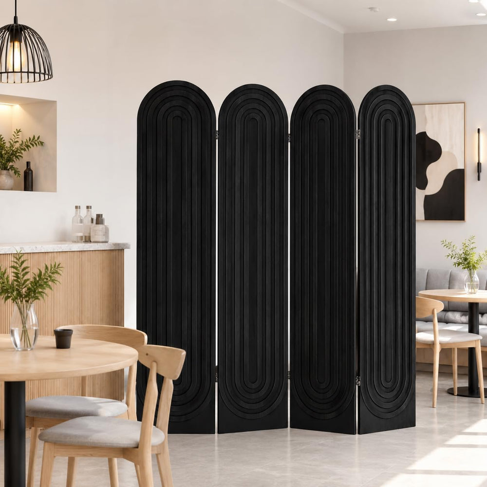 4 Panel Arched Room Divider Screen Folding Privacy Screen, Black